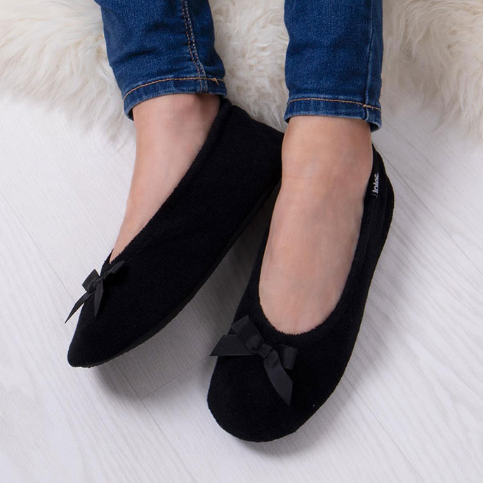 Isotoner Ladies Terry Ballerina Slippers Black